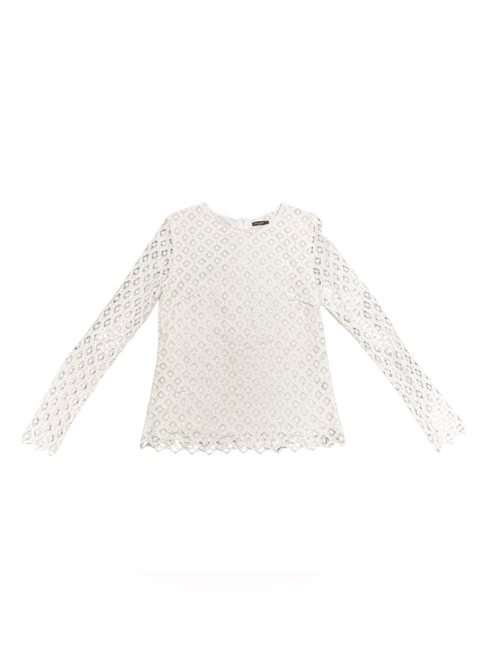J McLaughlin White Lissa Diamond Lace Crochet Eyelet Long Sleeve Top Sized S